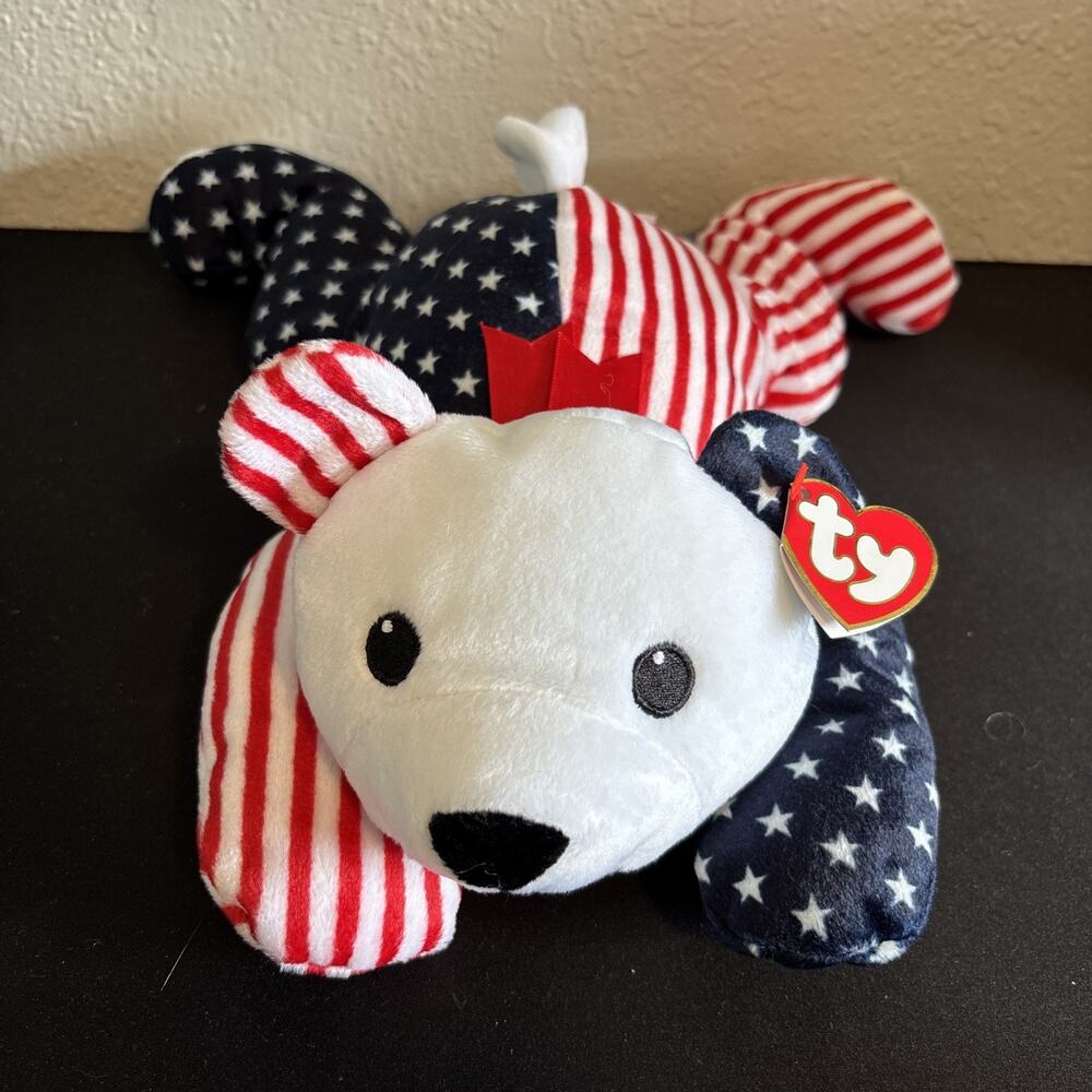 1999 Ty Pillow Pal Sparkler Red White Blue Teddy Bear Plush Beanie Baby 13"